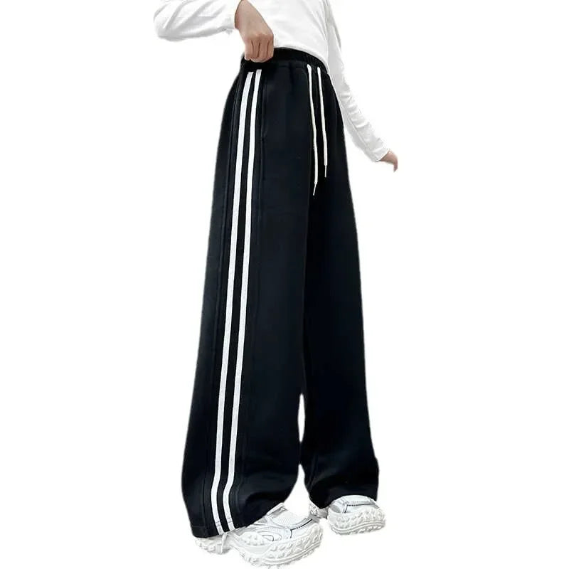 RAISE YOUNG 4-14Y Girls Sweatpant Pure Cotton Side Striped Junior Girl Sports Pant Loose Elastic Waist School Girl Straight Pant