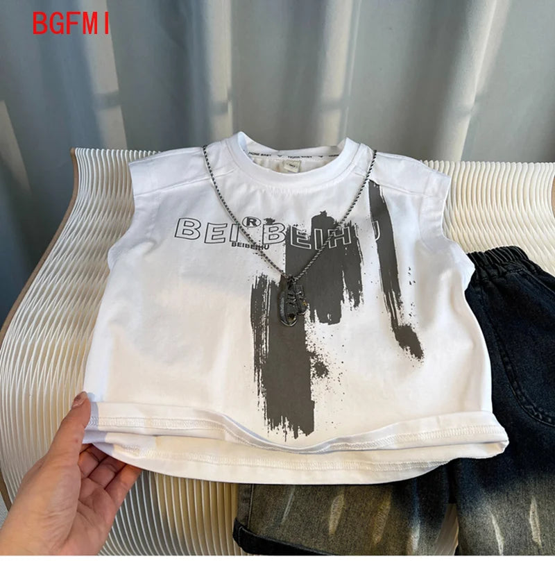 Kids Handsome Summer Clothing Denim Suit for Boy Casual T-shirt & Short Jeans 2Pcs Set Children's Top and Bottom Clothes Set