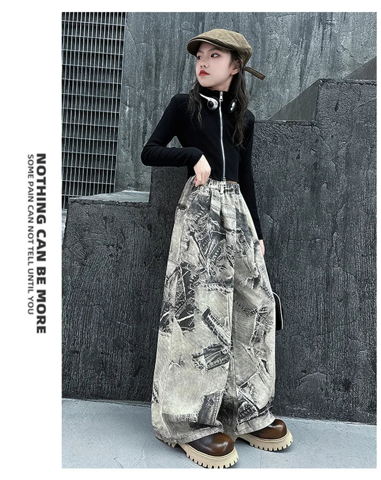 Spring Autumn Teenager Girls Denim Wide Leg Pants Children Trousers New Fashion Tie Dye Design Girls Jeans 5-14 Yrs Kids Clothes