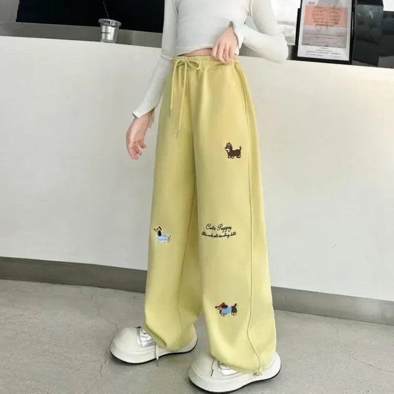 RAISE YOUNG 4-14Y Girls Sweatpant Pure Cotton Side Striped Junior Girl Sports Pant Loose Elastic Waist School Girl Straight Pant