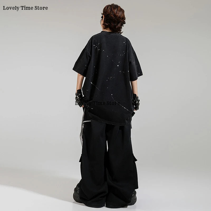 Hip Hop Boys Letters Cool T-shirt Loose Graffiti Pants Girls K-pop Costume Child Streetwear Kids Jazz Street Dance Clothes Sets