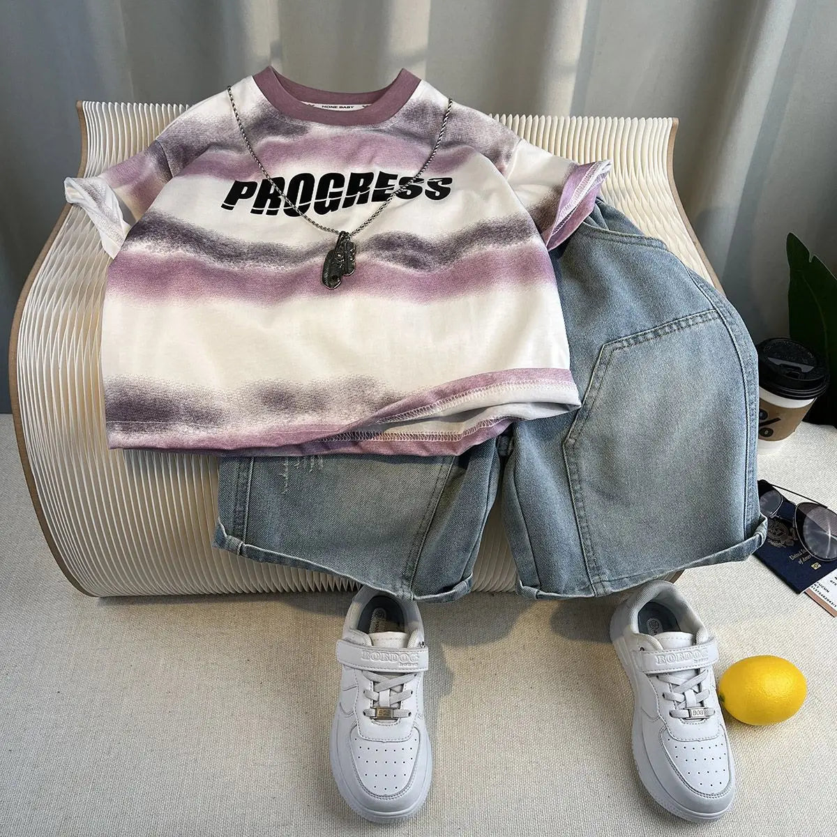 Kids Handsome Summer Clothing Denim Suit for Boy Casual T-shirt & Short Jeans 2Pcs Set Children's Top and Bottom Clothes Set