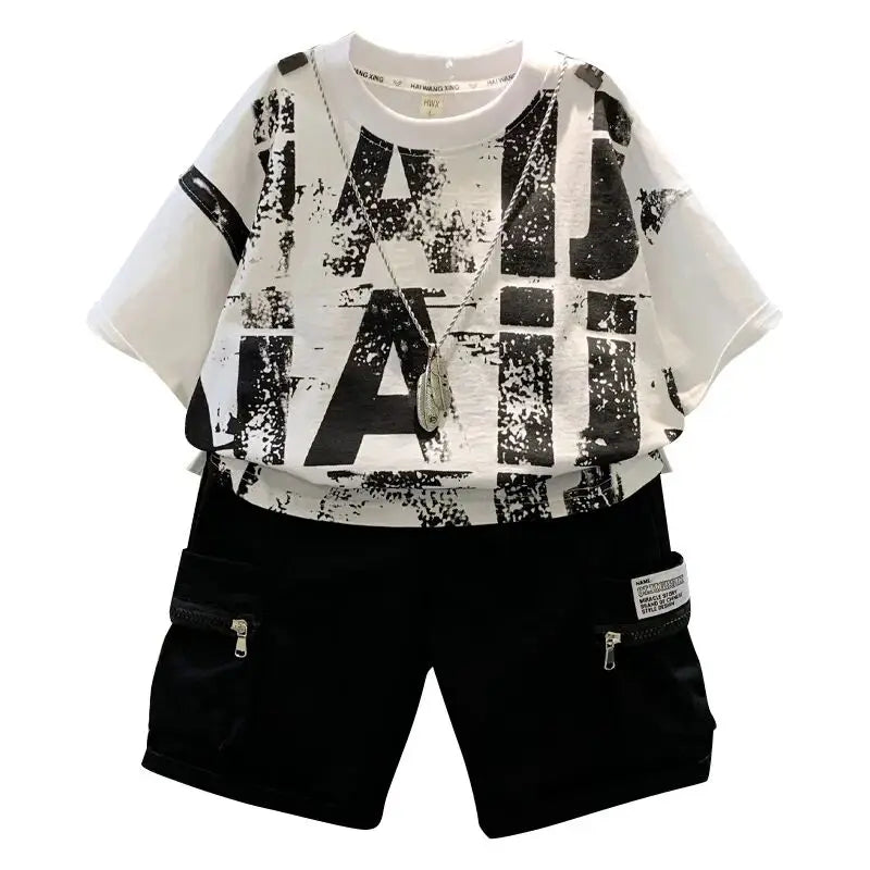 LIEMEI Summer Short Sleeve Set Baby Boys Clothes Pullover T-Shirt+Shorts 2pcs Kids 1-8 Years Old Cartoon Sport Outfit