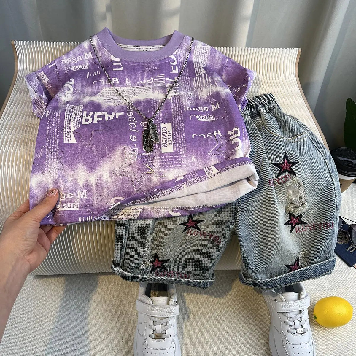 Kids Handsome Summer Clothing Denim Suit for Boy Casual T-shirt & Short Jeans 2Pcs Set Children's Top and Bottom Clothes Set