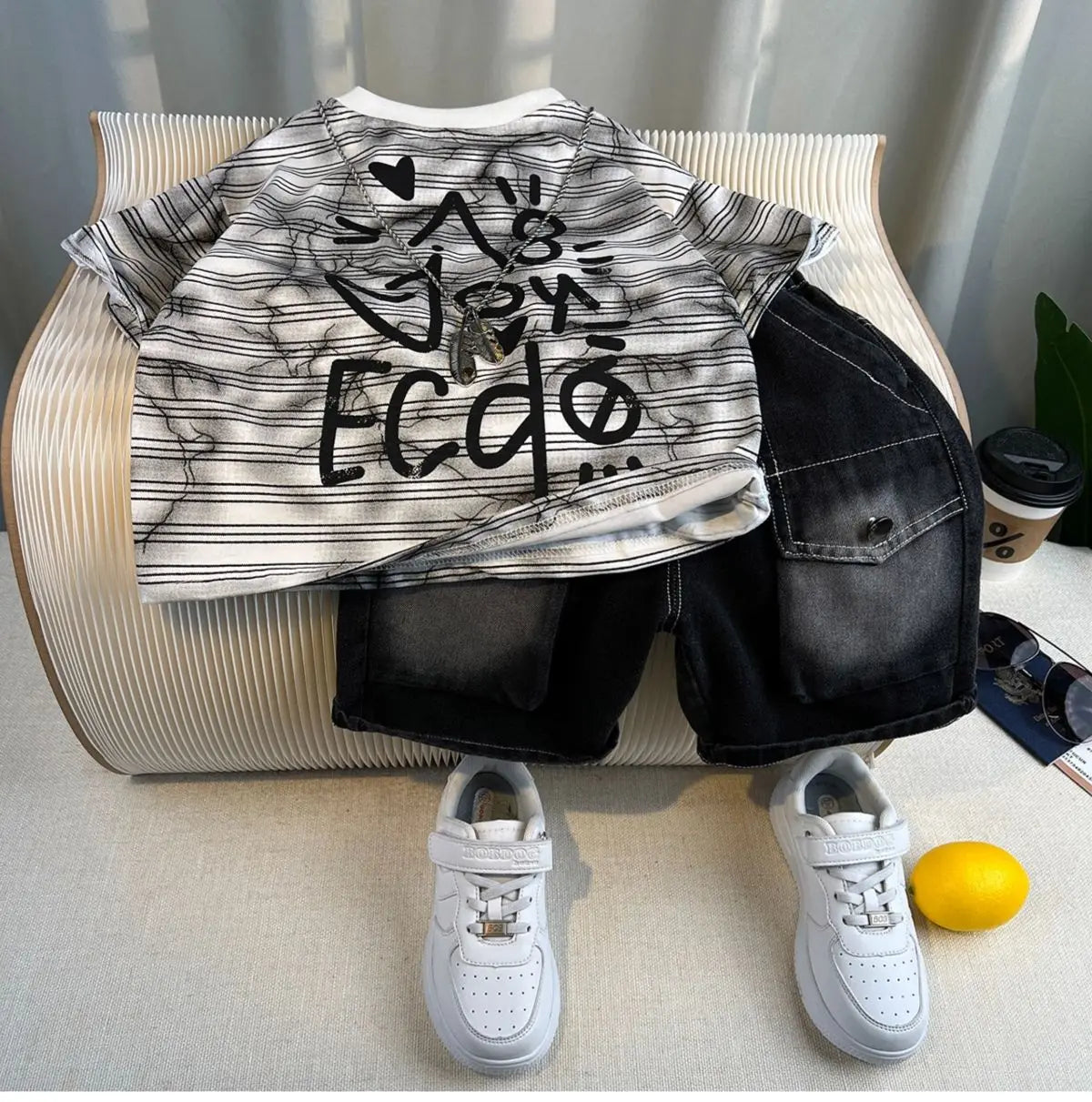 Kids Handsome Summer Clothing Denim Suit for Boy Casual T-shirt & Short Jeans 2Pcs Set Children's Top and Bottom Clothes Set