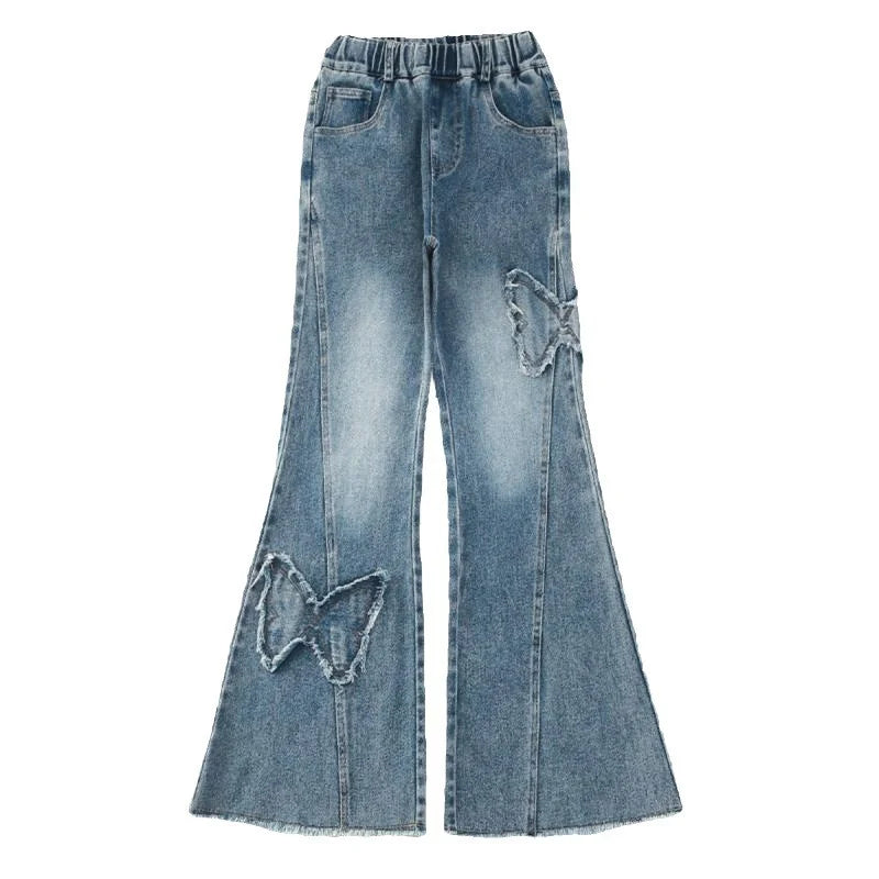 2025 Girls Wide Leg Jeans Loose Pants Spring Autumn Teen Casual Trousers Kids Fashion Straight Denim Long Pants Children Clothes
