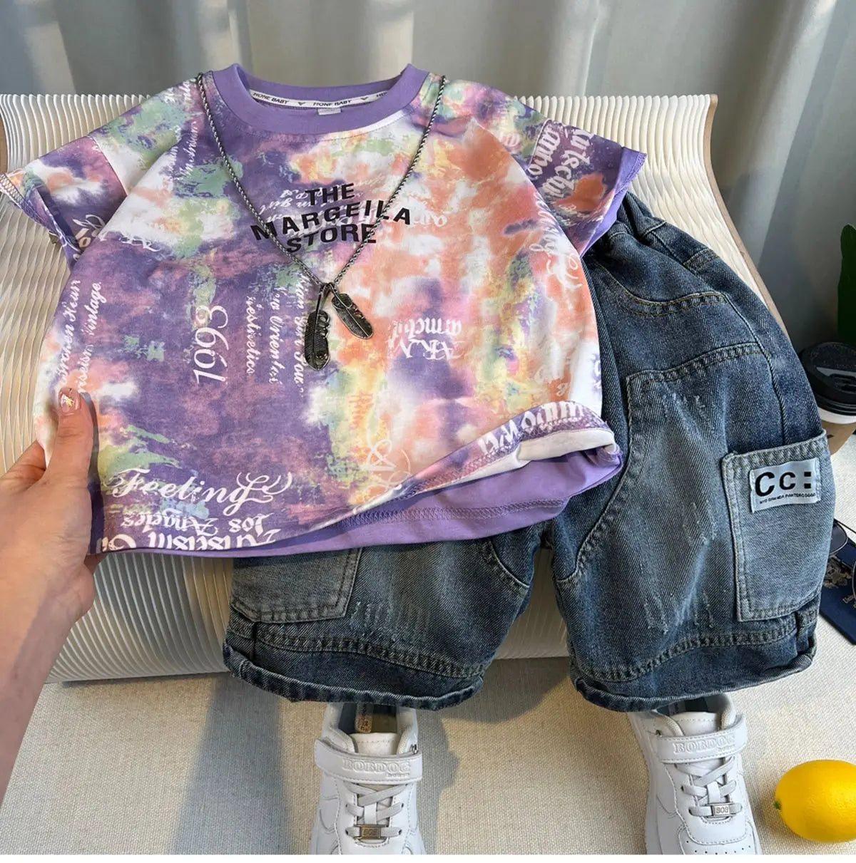 Kids Handsome Summer Clothing Denim Suit for Boy Casual T-shirt & Short Jeans 2Pcs Set Children's Top and Bottom Clothes Set