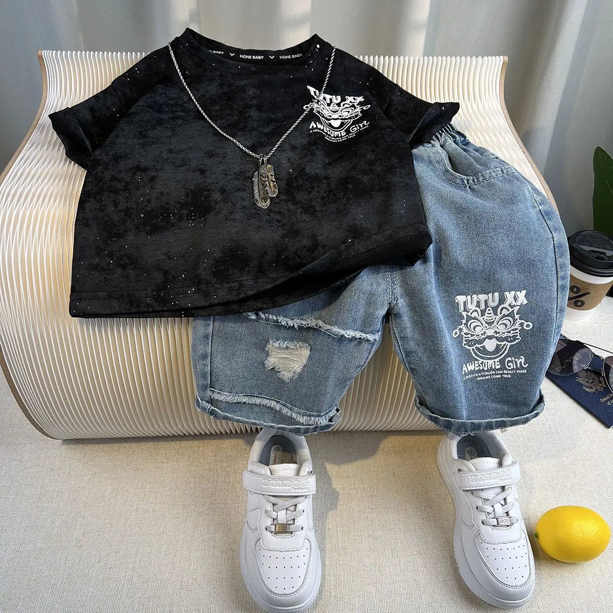 Kids Handsome Summer Clothing Denim Suit for Boy Casual T-shirt & Short Jeans 2Pcs Set Children's Top and Bottom Clothes Set