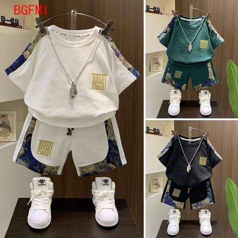 Korean Clothes for Children Boys T-shirt Shorts 2-piece Set Summer Cotton Short Sleeve Kids Clothes Sets Baby Tracksuit 2-11Y