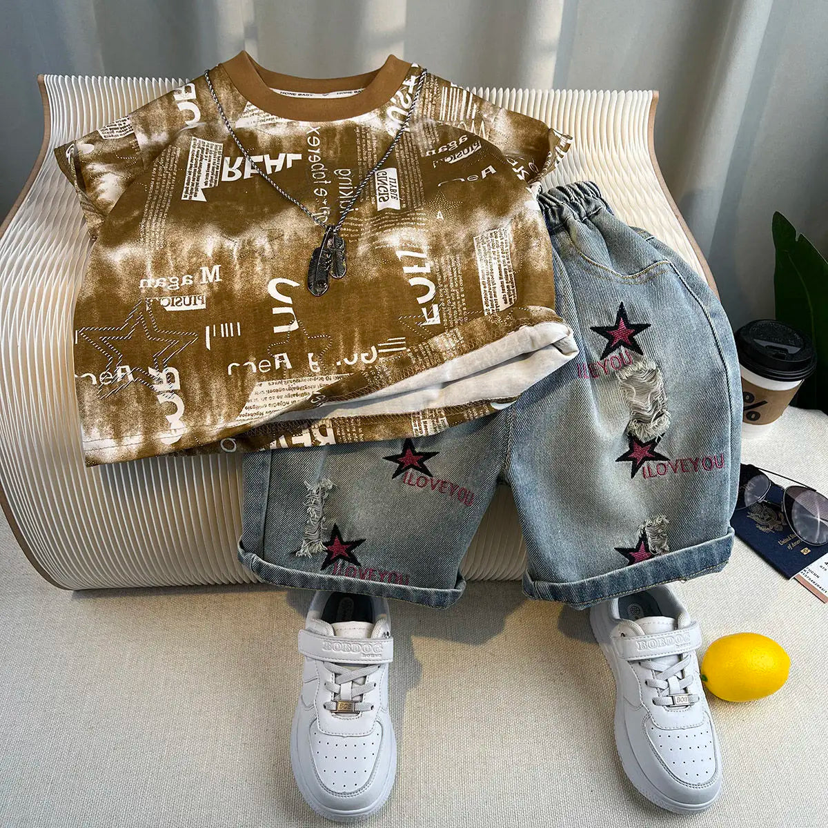 Kids Handsome Summer Clothing Denim Suit for Boy Casual T-shirt & Short Jeans 2Pcs Set Children's Top and Bottom Clothes Set