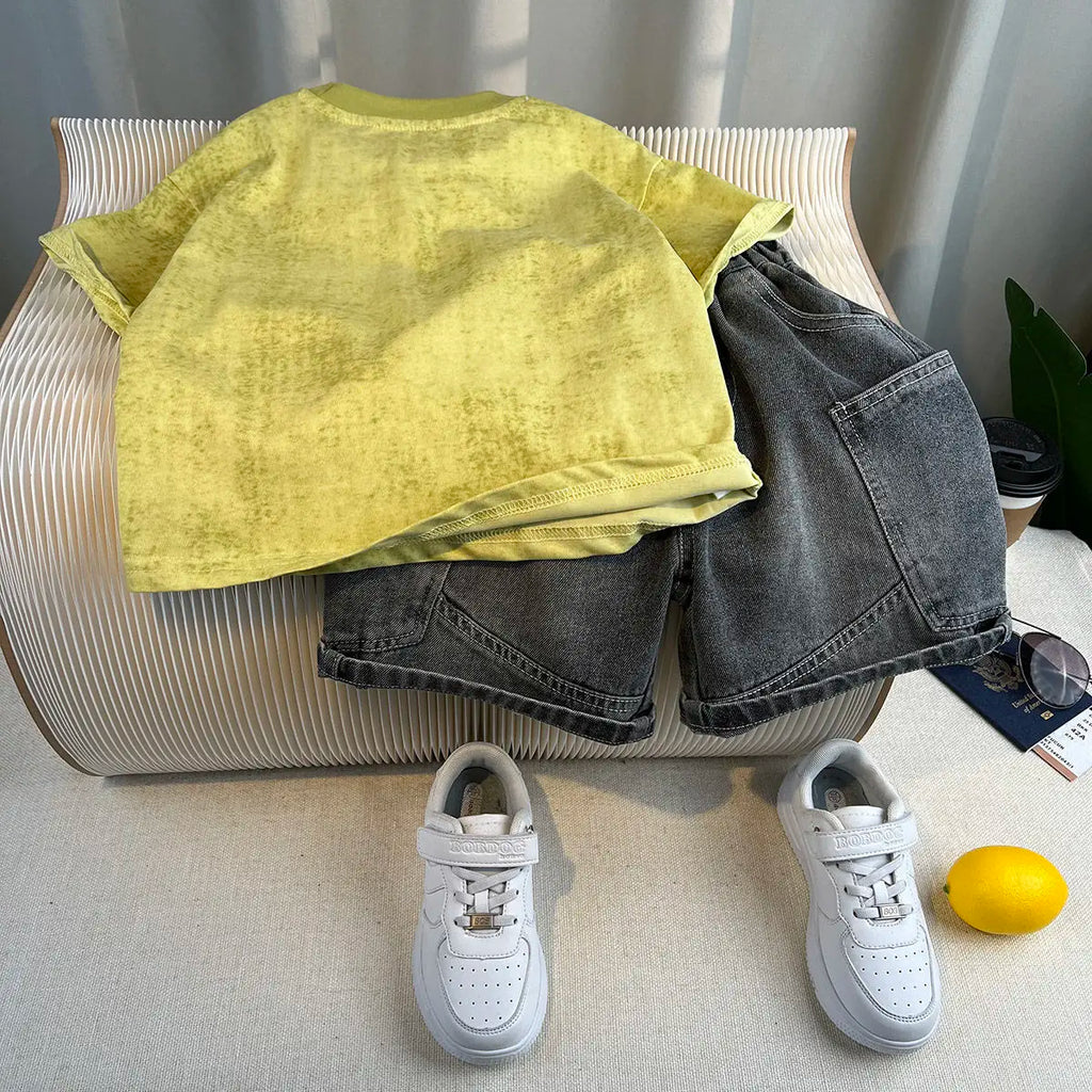 Kids Handsome Summer Clothing Denim Suit for Boy Casual T-shirt & Short Jeans 2Pcs Set Children's Top and Bottom Clothes Set
