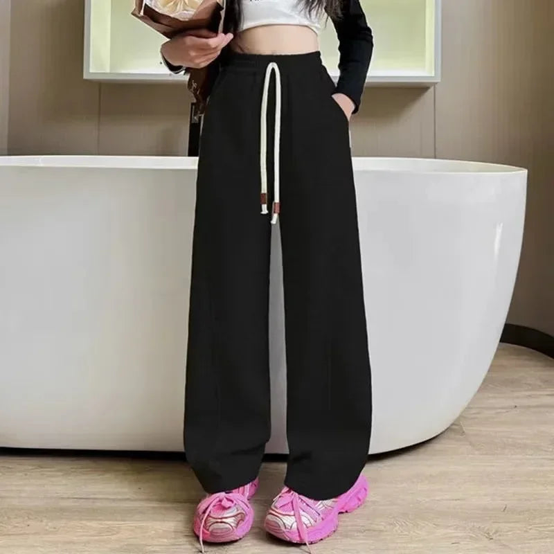 RAISE YOUNG 4-14Y Girls Sweatpant Pure Cotton Side Striped Junior Girl Sports Pant Loose Elastic Waist School Girl Straight Pant