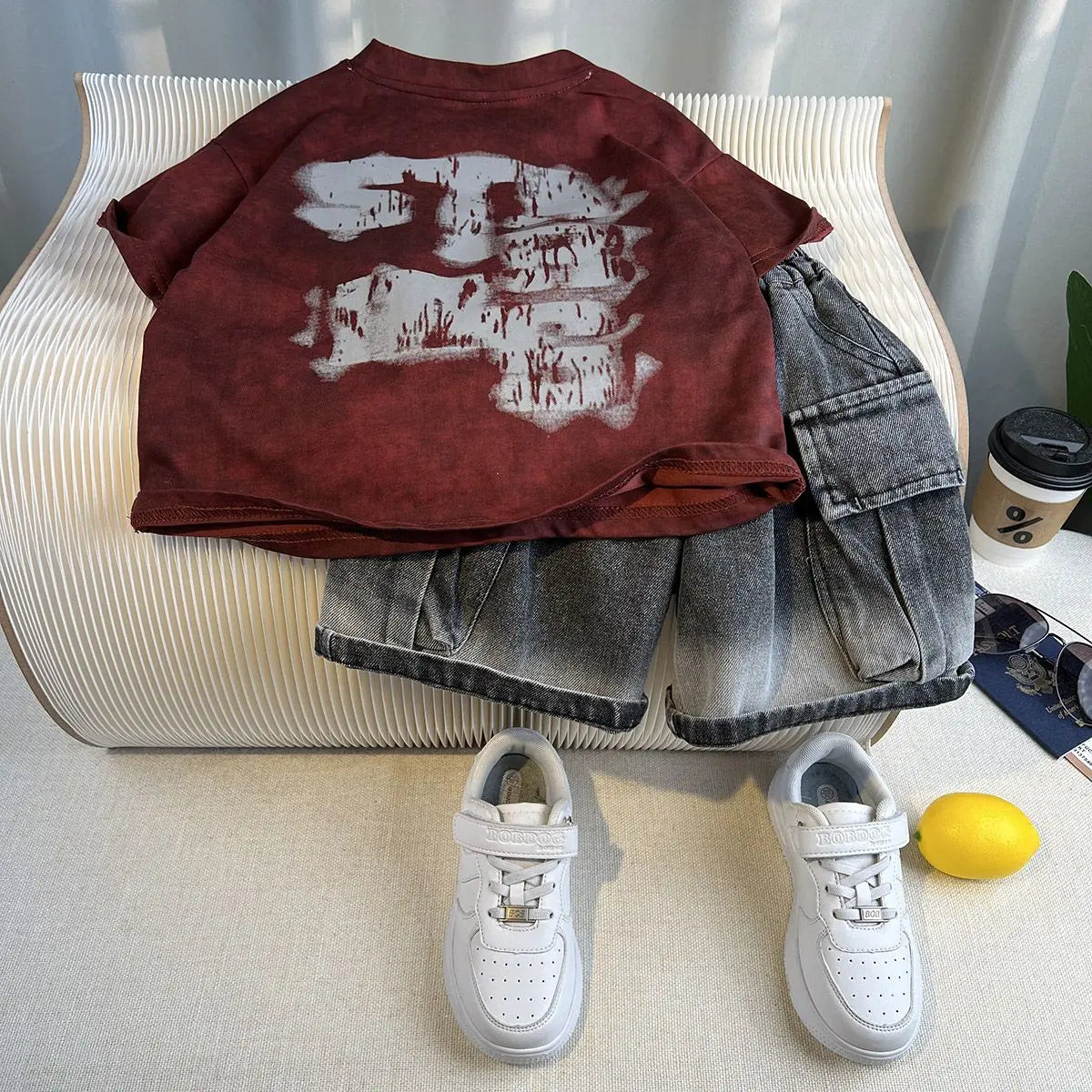 Kids Handsome Summer Clothing Denim Suit for Boy Casual T-shirt & Short Jeans 2Pcs Set Children's Top and Bottom Clothes Set