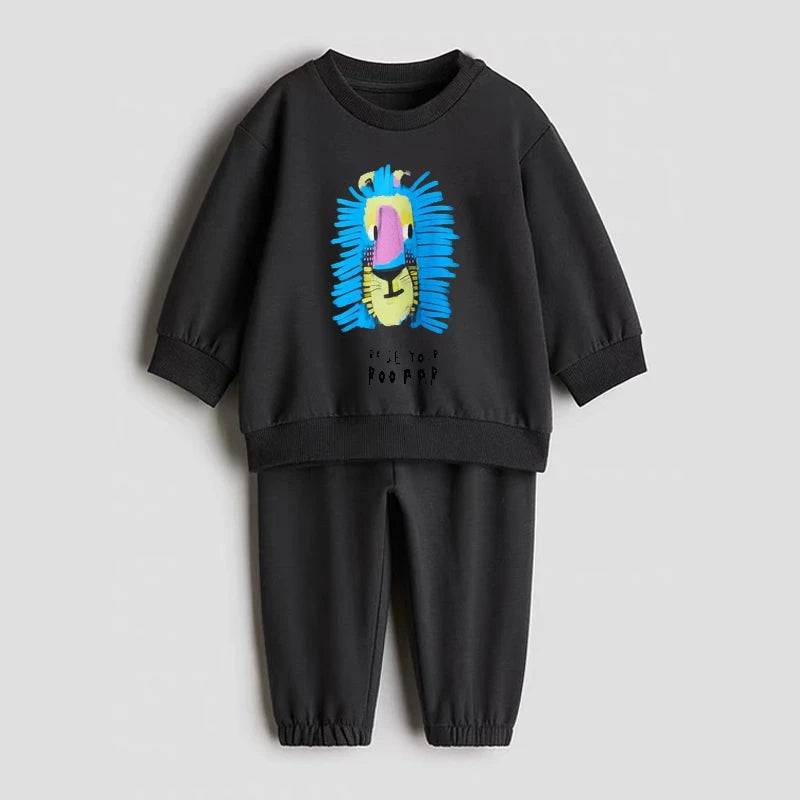 Fashion Popular Kids Long Sleeve Tracksuit Printed Animal Baby Boys Sweatshirt Casual Suits Children's Clothes Hoodie Outfits