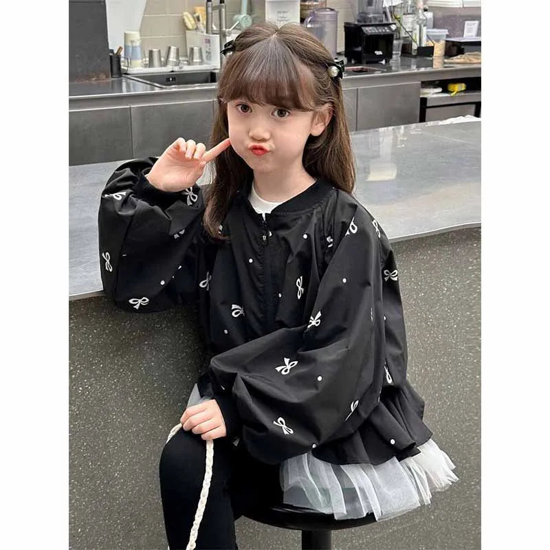Kids Girls Coat Children's Bowknot Jacket 2025 New Princess Outerwear Spring Fashion Clothes Baby Autumn Casual Windbreaker