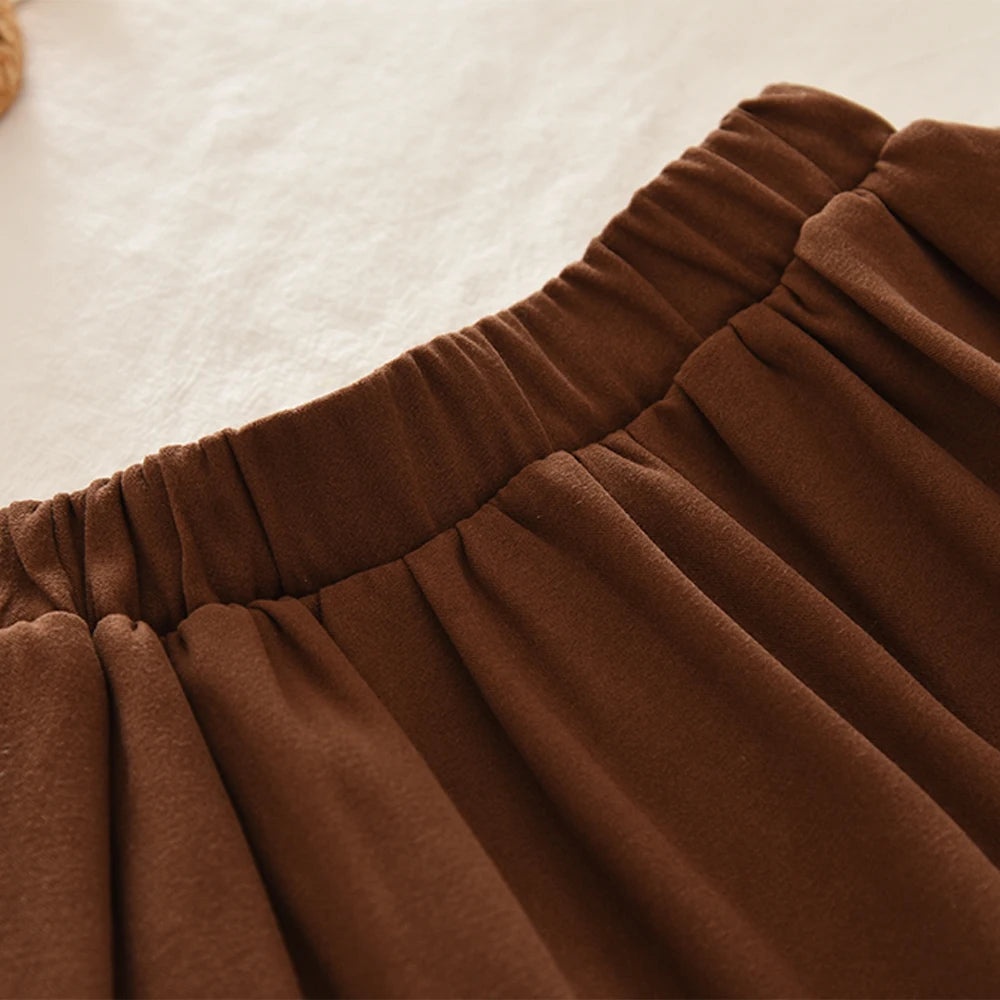 Khaki Fashion Autumn Winter New 3-7 Year Old Girls' Round Neck Long Sleeve Bow Top+pleated Skirt Two Piece Set Korean Version