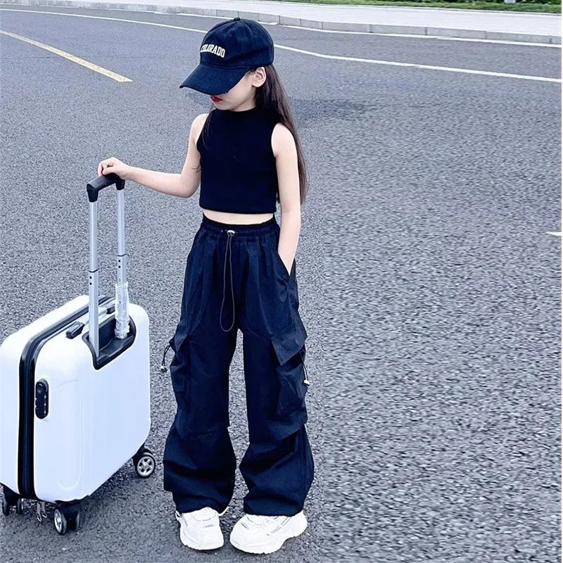 Girls Spring Jeans Children Wide-Leg Denim Pants Autumn Teenager Casual Loose Straight-Leg Trousers Kids Fashion Clothing