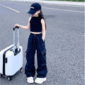 Girls Spring Jeans Children Wide-Leg Denim Pants Autumn Teenager Casual Loose Straight-Leg Trousers Kids Fashion Clothing