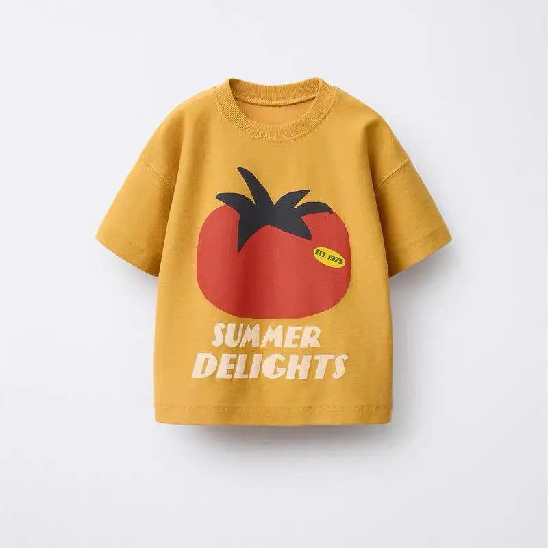 Summer Child T-shirt Cotton Costume Printed Cartoon Short-sleeved For Baby Fashion New Loose Simple Sport Shirt Kids Thin Tops