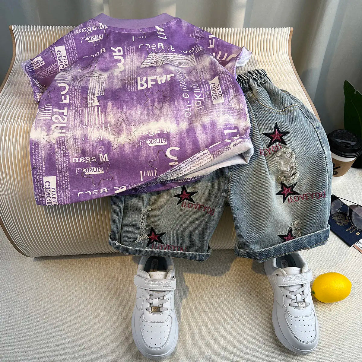 Kids Handsome Summer Clothing Denim Suit for Boy Casual T-shirt & Short Jeans 2Pcs Set Children's Top and Bottom Clothes Set