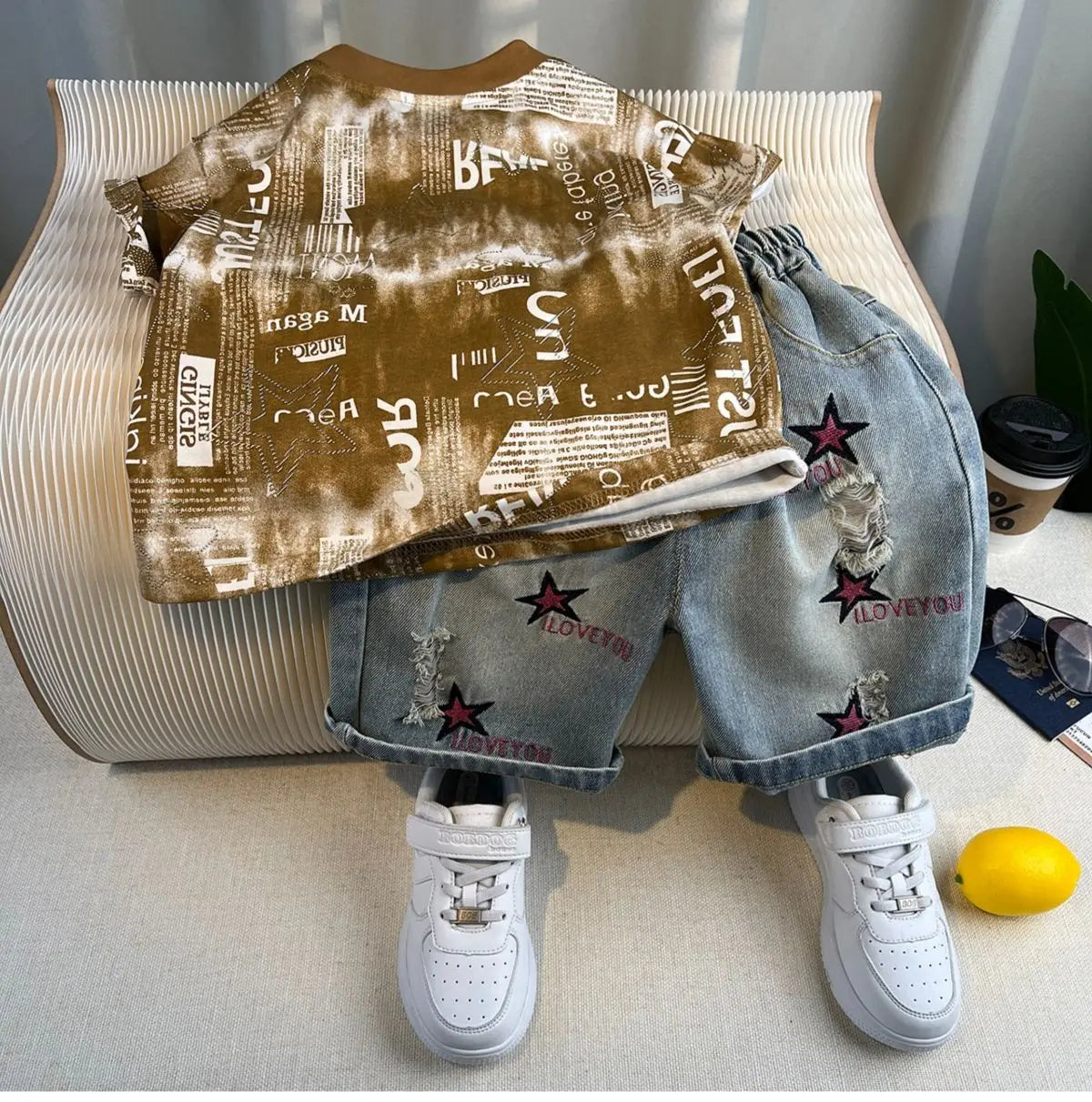 Kids Handsome Summer Clothing Denim Suit for Boy Casual T-shirt & Short Jeans 2Pcs Set Children's Top and Bottom Clothes Set