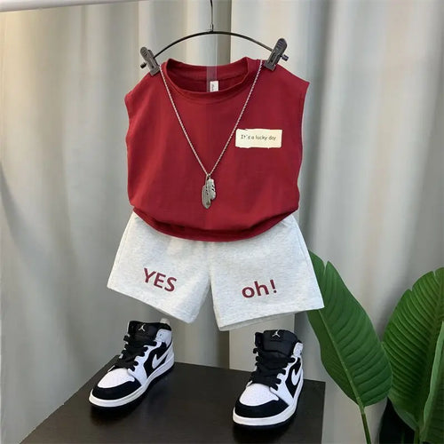 2024 Boy’s Loose Vest Sets Baby Casual Fashion Suit Summer New Children's Thin Sleeveless Round Neck Top Shorts 2Pcs 12M-6Years