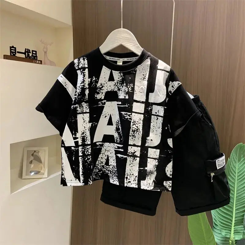 LIEMEI Summer Short Sleeve Set Baby Boys Clothes Pullover T-Shirt+Shorts 2pcs Kids 1-8 Years Old Cartoon Sport Outfit