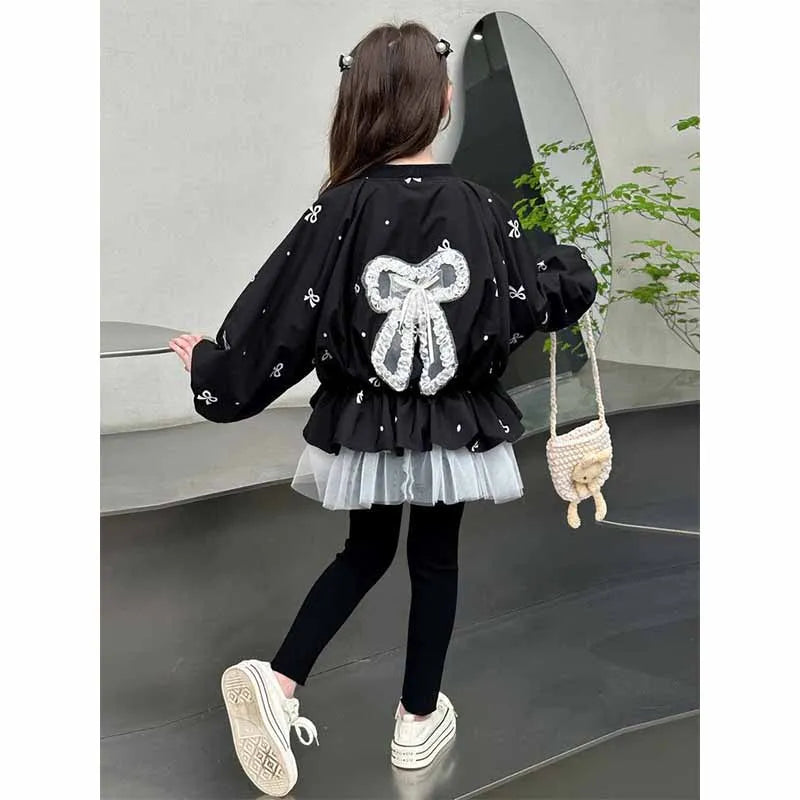 Kids Girls Coat Children's Bowknot Jacket 2025 New Princess Outerwear Spring Fashion Clothes Baby Autumn Casual Windbreaker