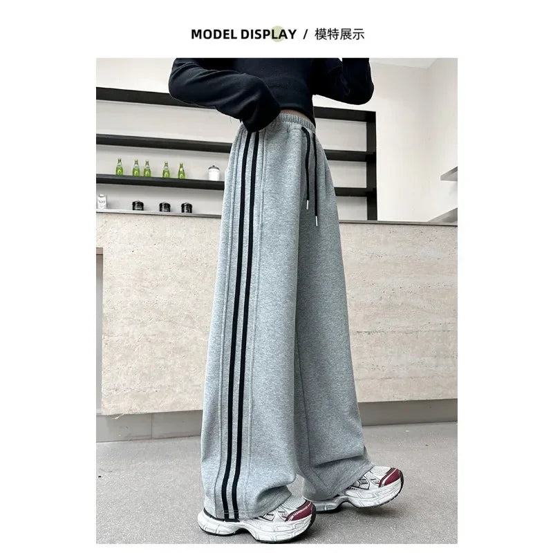 RAISE YOUNG 4-14Y Girls Sweatpant Pure Cotton Side Striped Junior Girl Sports Pant Loose Elastic Waist School Girl Straight Pant