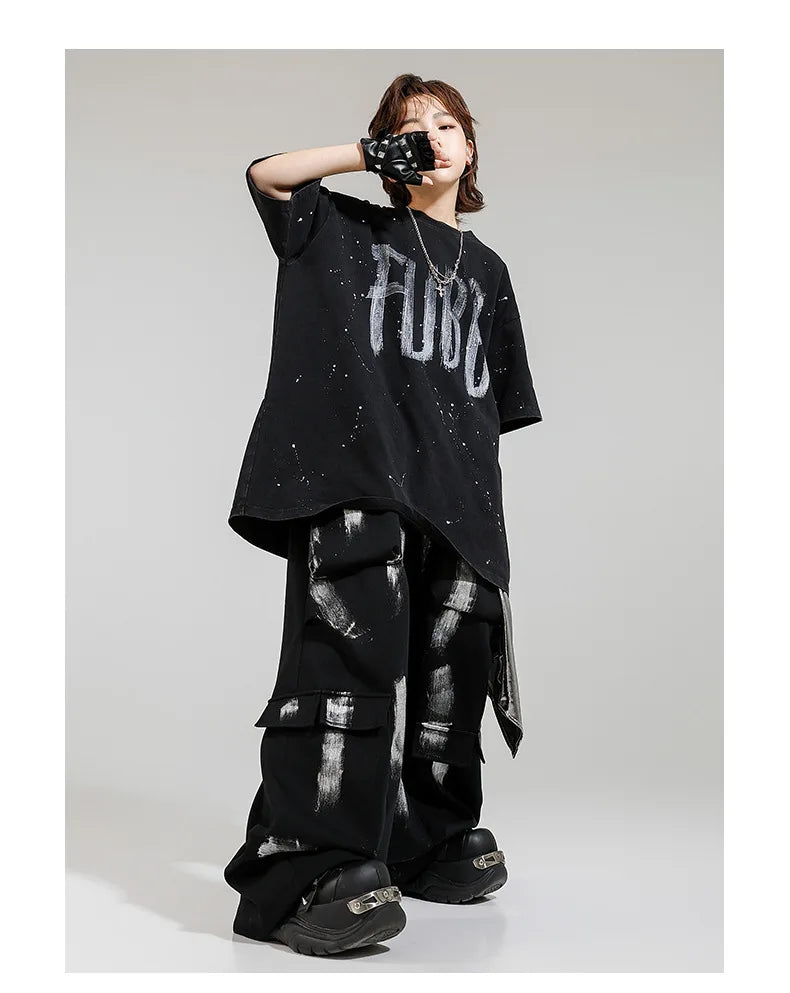 Hip Hop Boys Letters Cool T-shirt Loose Graffiti Pants Girls K-pop Costume Child Streetwear Kids Jazz Street Dance Clothes Sets