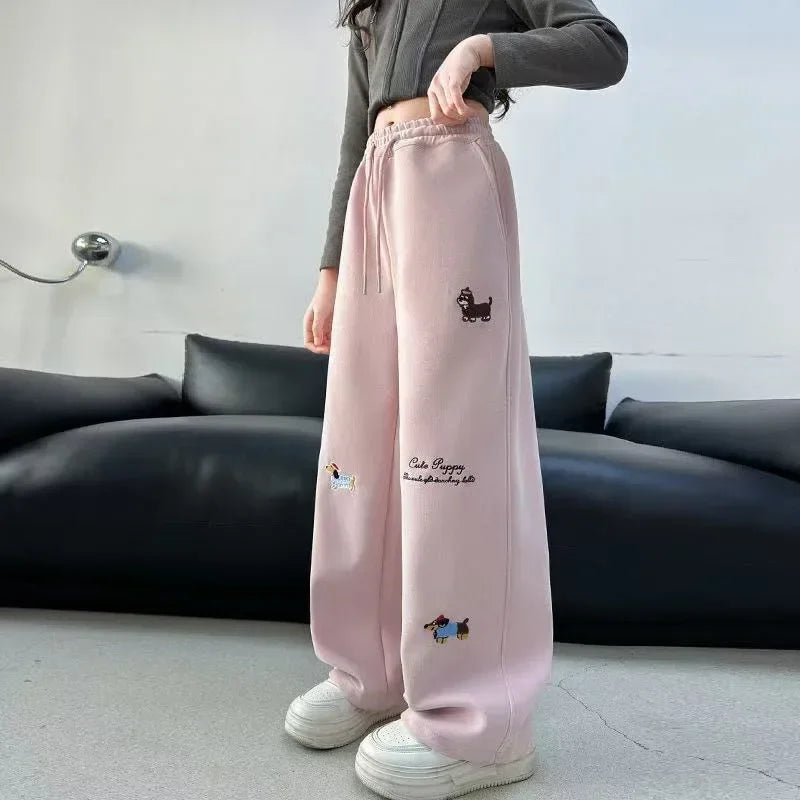 RAISE YOUNG 4-14Y Girls Sweatpant Pure Cotton Side Striped Junior Girl Sports Pant Loose Elastic Waist School Girl Straight Pant