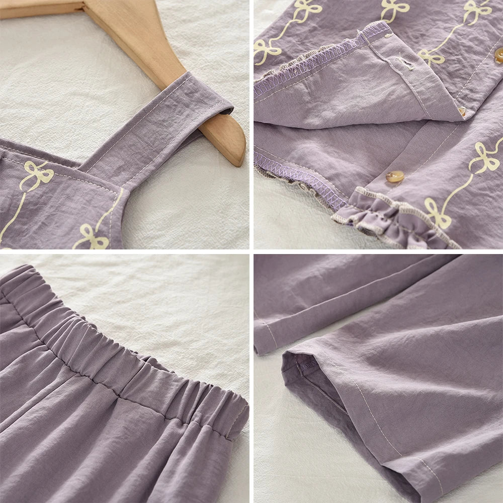 Summer New 2025 Baby Girls Suits Imitation Denim Bow Print Sleeveless Tops and Pants Two-piece Set Casual Children Clothing