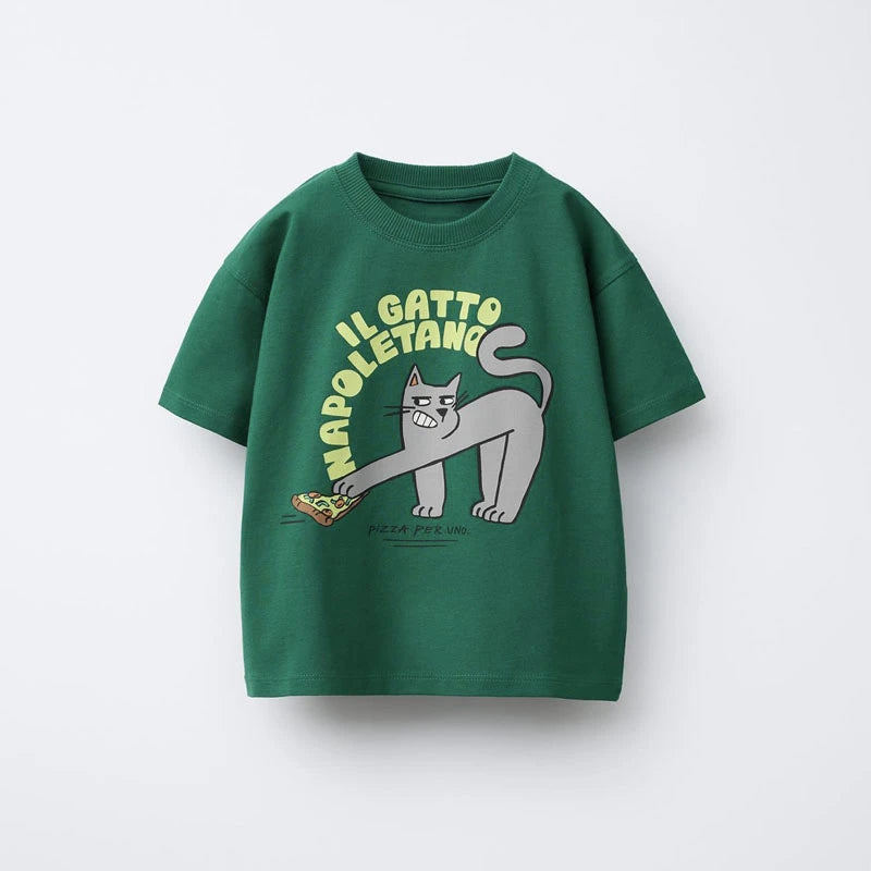 Summer Child T-shirt Cotton Costume Printed Cartoon Short-sleeved For Baby Fashion New Loose Simple Sport Shirt Kids Thin Tops
