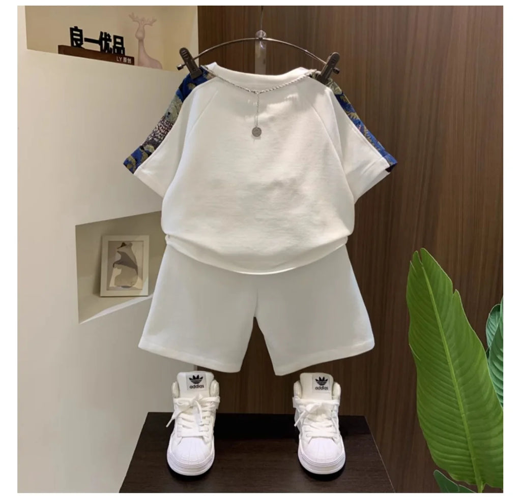 Korean Clothes for Children Boys T-shirt Shorts 2-piece Set Summer Cotton Short Sleeve Kids Clothes Sets Baby Tracksuit 2-11Y