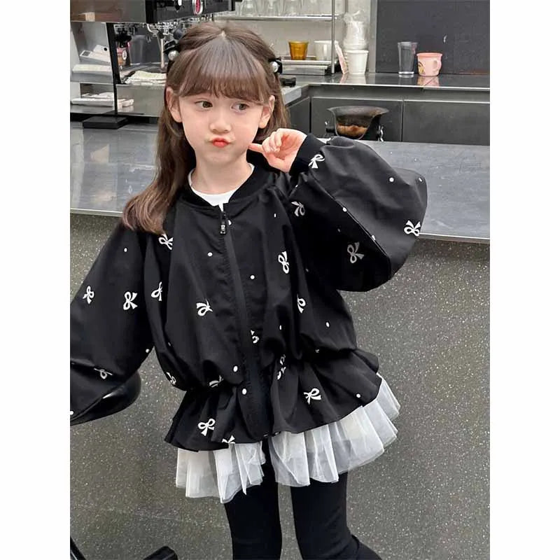 Kids Girls Coat Children's Bowknot Jacket 2025 New Princess Outerwear Spring Fashion Clothes Baby Autumn Casual Windbreaker