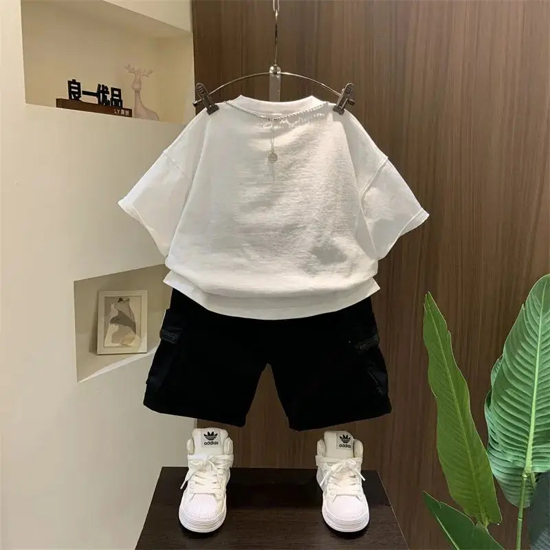 LIEMEI Summer Short Sleeve Set Baby Boys Clothes Pullover T-Shirt+Shorts 2pcs Kids 1-8 Years Old Cartoon Sport Outfit