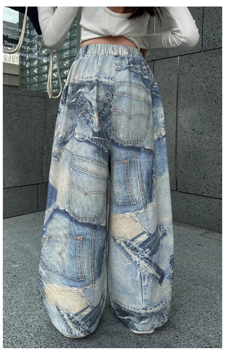 Spring Autumn Teenager Girls Denim Wide Leg Pants Children Trousers New Fashion Tie Dye Design Girls Jeans 5-14 Yrs Kids Clothes