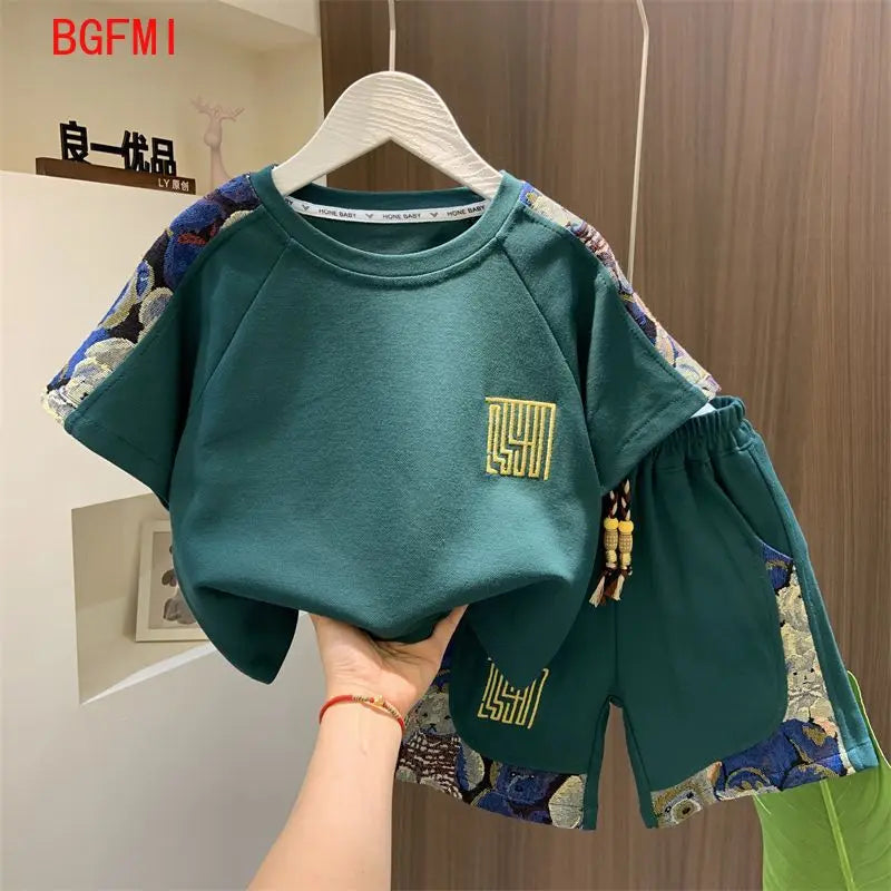 Korean Clothes for Children Boys T-shirt Shorts 2-piece Set Summer Cotton Short Sleeve Kids Clothes Sets Baby Tracksuit 2-11Y