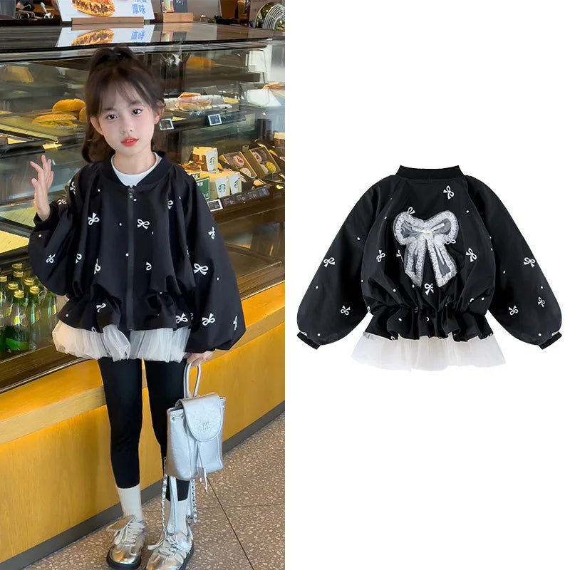 Kids Girls Coat Children's Bowknot Jacket 2025 New Princess Outerwear Spring Fashion Clothes Baby Autumn Casual Windbreaker
