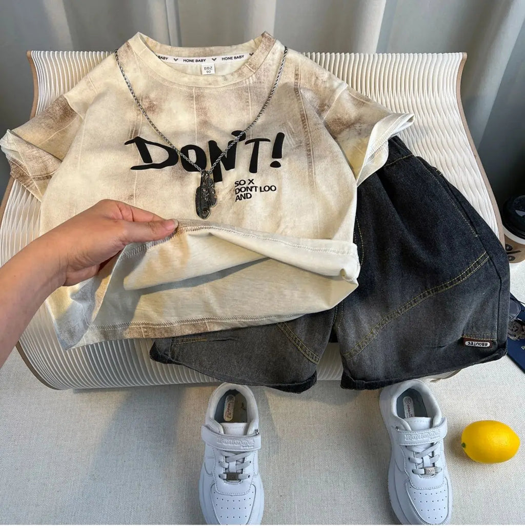 Kids Handsome Summer Clothing Denim Suit for Boy Casual T-shirt & Short Jeans 2Pcs Set Children's Top and Bottom Clothes Set