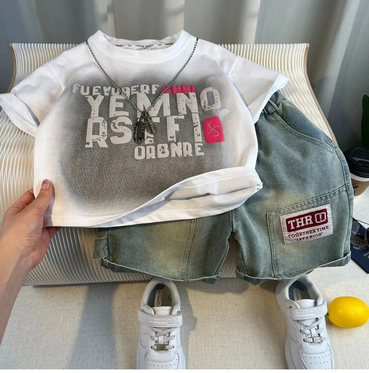 Kids Handsome Summer Clothing Denim Suit for Boy Casual T-shirt & Short Jeans 2Pcs Set Children's Top and Bottom Clothes Set