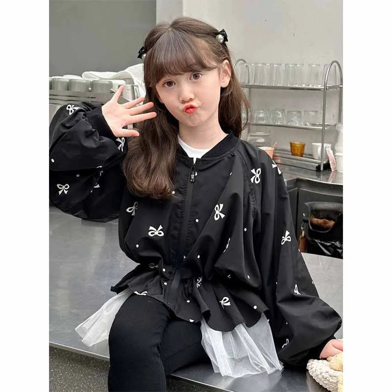 Kids Girls Coat Children's Bowknot Jacket 2025 New Princess Outerwear Spring Fashion Clothes Baby Autumn Casual Windbreaker