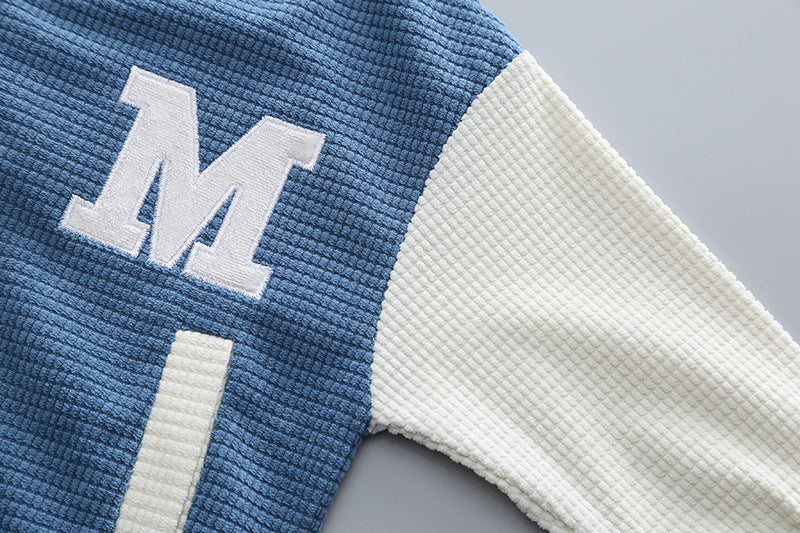 Boys' Fashionable Simple Letter Jacket Pants Suit